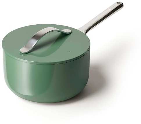 Caraway Nonstick Ceramic Sauce Pan with Lid (3 qt) - Non Toxic, PTFE & PFOA Free - Oven Safe & Compatible with All Stovetops (Gas, Electric & Induction) - Sage