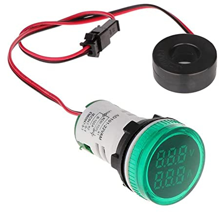 Gebildet Probador de Voltaje de Corriente CA de 22mm con Pantalla LED de 2Dígitos Voltímetro Multifunción Amperímetro Panel Multímetro CA 50-500V 0-100A (Verde, Redondo)