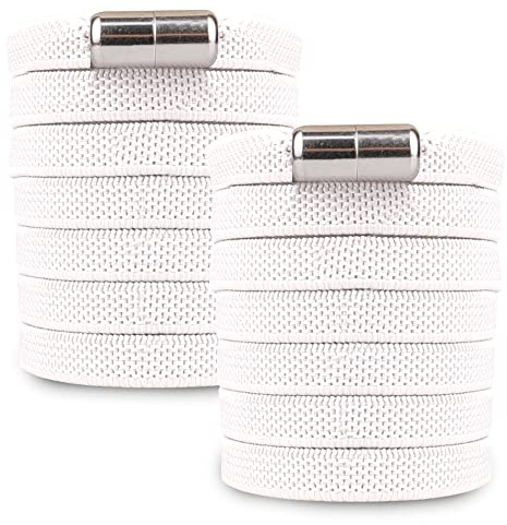 SULPO Platta skosnören utan band – elastiska skosnören med metallkapslar – skosnören snabbförslutning – gummiskosnören för vuxna och barn – skoband utan band, Vit, Zwei Paare