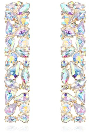 EVER FAITH Rechteckige Strass Ohrringe Geometrische funkelnde Kristall Statement Quadrat lange Tropfen Ohrstecker
