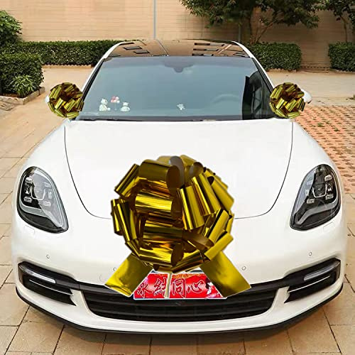Chexin Große Gold Schleife für Auto Geburtstag Happy Birthday Geschenk, Fahrrad, Hochzeit, Valentinstag, Muttertag, Weihnachten, Neue Häuser, Riesige Autoschleife ø 50cm, und Bänder 600 cm Lang
