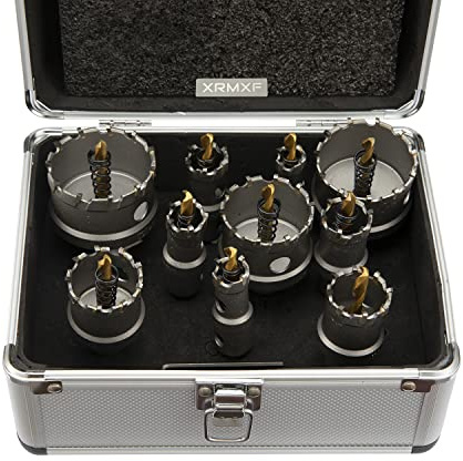 XRMXF 10tlg Lochsäge Hartmetall-Bohrer, 16–53 mm Metall Lochsäge Bohrer Set, TCT titanbeschichteter Zentrierbohrer aus Hartmetall, hartmetallbohrer zum Metall, Edelstahl, Kunststoff und Holz