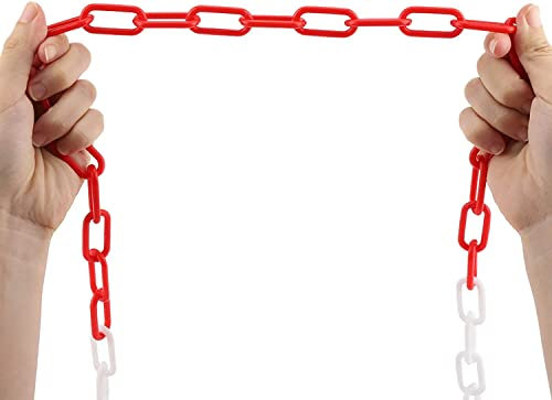 CAZARU Parking Locks， Parking Piles ，Parking Barriers Plastic Chain Link Fencing with 2pcs S Hooks, Warning Chain red and White, Warning Chain for Parking Sturdy and Durable, Easy to Install