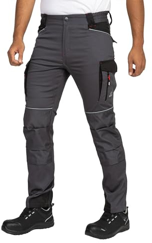 BWOLF Daytona Pantalon de Travail Homme Stretch Pantalon Travail Homme - Coton - Élasthanne - Nombreuses Poches, Gris, M