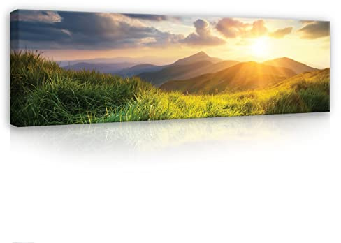 WallArena Leinwand Bilder 145x45 cm | Berge Natur Landschaft, Leinwandbilder, Bild auf leinwand, Format: 145x45 cm (BxH) - einteilig auf Canvas Leinwand