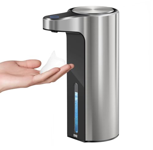 EKO Automatic Foaming Soap Dispenser, Foam Hand Soap Dispenser for Bathroom and Kitchen, Touchless, Water-Resistant, Rechargeable, 9 fl oz (Stainless)