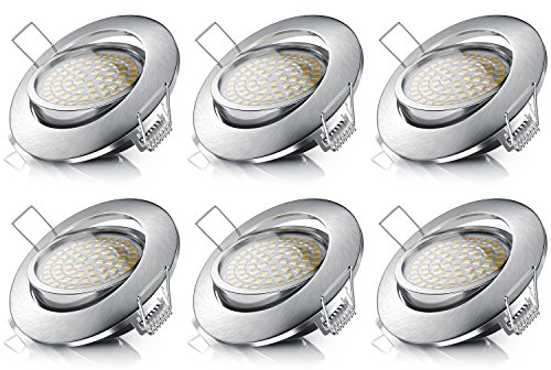 Brandson - 6x LED Deckenspot dimmbar und schwenkbar - Ultra Flache Spots Einbauleuchte - Einbauspot Deckenstrahler - Slim Aluminium Rahmen Edelstahl Optik - Abstrahlwinkel 120 Grad - 230V