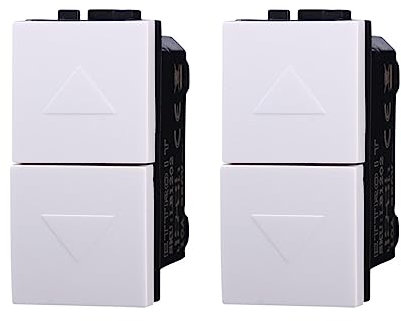 2 Pezzi Commutatore 2P 10A, Pulsante Tapparelle, Compatibile Con Bticino Living Light (Bianco)