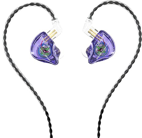Yinyoo KBEAR Storm in-Ear Headphones, 1DD Wired Earphones Wired Earbuds IEM with Crystal Clear Sound, 3.5mm Plug in Ear Monitor Headphones for Musician Singer Music (Clear-Purple, No mic)