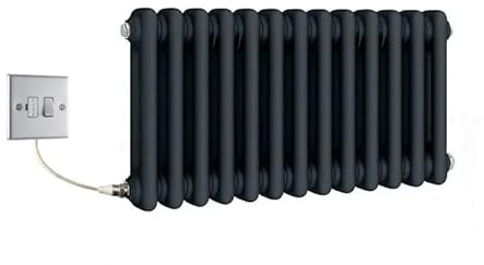 Manissa Electric Anthracite Traditional Radiator 2 Column 300mm H x 416mm | Cast Iron Type, Old School Radiator, Includes 7 Day Timer/Thermostat, Double Column, PTC Element