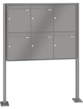 RENZ/Quadra / 5er Freistehende Briefkastenanlage Standbriefkasten/RAL-Farbe 9007 Volumen 23 L/mit Fußplatten/Dein-Briefkasten.de