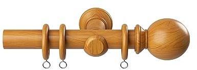 Wooden Pole Ball Finial Curtain Hanging Pole Set Antique Pine 300cm | Antique pine wooden curtain pole set with ball finials. 300cm length. Complete fitting kit for easy installation.