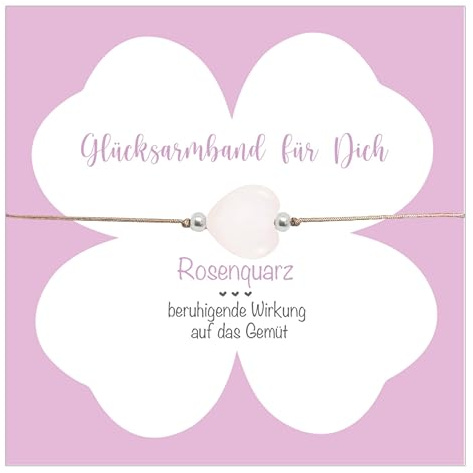 Selfmade Jewelry Glücksarmband auf Karte - Heilsteine Armband Herz Design, handgemacht in Deutschland Glücksstein Tigerauge Aventurin Rosenquarz