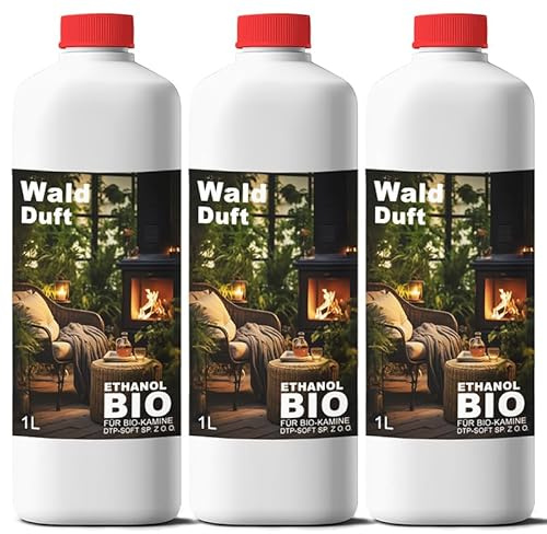 3X1Liter Bioethanol Premium 100% für Bio Alkohol für Kamin 3L WALDGERUCH