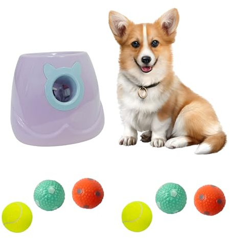 ptlsy Automatic Dog Ball Launcher - Interactive Puppy Pet Indoor Thrower for Small & Medium Dogs, 3 Balls Included (2 inch, Purple)
