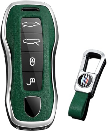 KUNIO Car Key Fob Case fit for Porsche 911 971 9YA for Macan for Panamera Boxster Taycan for Cayenne Carrera Metal Key Cover Keyless Key Case Key Case Key Ring Cover B Silver Green