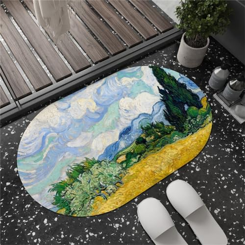 Hinnin Badezimmerteppich, Badematte Stein, Teppich Läufer, Stone Bath Mat, Badteppich rutschfest Waschbar, Absorbierende Badematte, Duschmatte, Badvorleger, Duschvorleger, Carpet Landscape-120x180cm