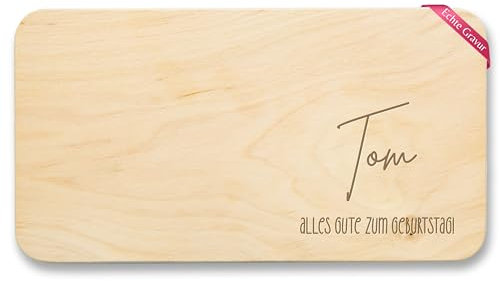 Frühstücksbrettchen Holz Natur - Alles Gute zum Geburtstag mit Namen I Geschenk Frühstücksbrett Geburtstag - 22x12 - Holz - birthday holzbrett schneidebrett happy jausenbrett