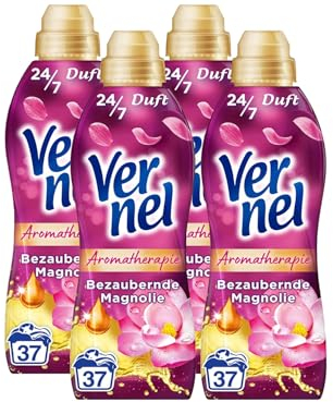 VERNEL Aromatherapie Bezaubernde Magnolie Weichspüler 4x 37 WL (148 Waschladungen), langanhaltender Wäscheduft mit ätherischen Ölen für 24/7 Frische, recycelbare Flasche
