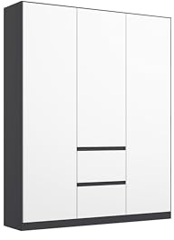 Rauch Möbel NIDDA, Kleiderschrank, Farbe Weiß/Grau metallic, Breite 136 cm | Schrank, Kinderkleiderschrank, 3-türig, 2 Schubladen, Push-to-open, für Schlafzimmer, Babyzimmer, Garderobe