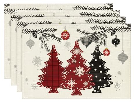 Artoid Mode Rot Kiefer Bäume Weihnachten Platzsets 4er Set, 30x45cm Winter Xmas Tischset Waschbar Platzdeckchen Küche Party Deko