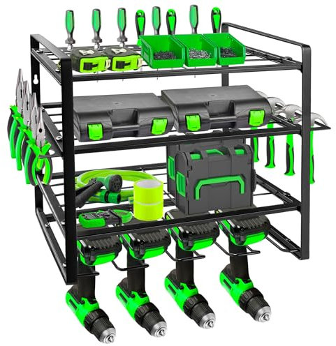 Mimoke Étagère à outils murale - Organisateur d'outils électriques à 4 niveaux et organisateur de forets pour garage et atelier