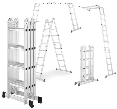 Escalera multifunción BM TOOLS BMT-4X4-MULTI en aluminio, 4 x 4 peldaños - 4,65 m de largo. / Plegable - hasta 150 kg - articulada