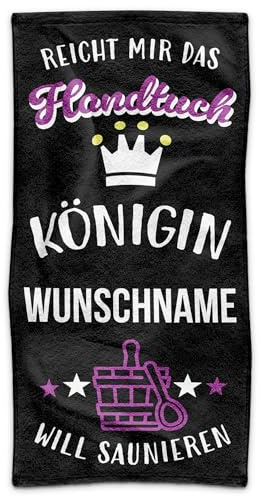 Print Royal PR Personalisiertes Sauna-Handtuch - Die Königin Will saunieren - mit Name selbst gestalten - Handtuch Bedrucken, Persönliches Geschenk für Saunagänger, Frauen | Fotohandtuch, 100 x 50 cm