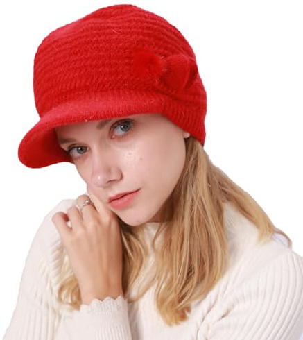 Huakunda Damen Strickmütze Barette Winter Weichem Innenfutter Wollmütze Frauen Beaniemütze Warme Schirmmütze Mama Grobstrick Baskenmütze