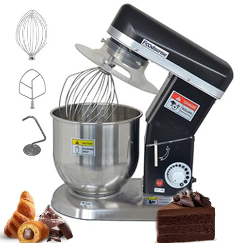 Batteur sur socle, batteur électrique de cuisine, batteur à tête inclinable, mélangeur de pâte, vitesse réglable, 5 l/7 l/10 l en option, pour la pâtisserie et les gâteaux, le pain, la pizza (noir 5