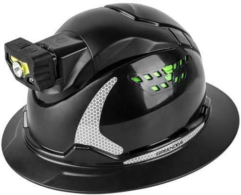 GREEN DEVIL Matrix Full Brim Hard Hat with Headlight Vented Construction Safety Helmet OSHA Approved Cascos De Construccion Work Hardhat for Men&Women