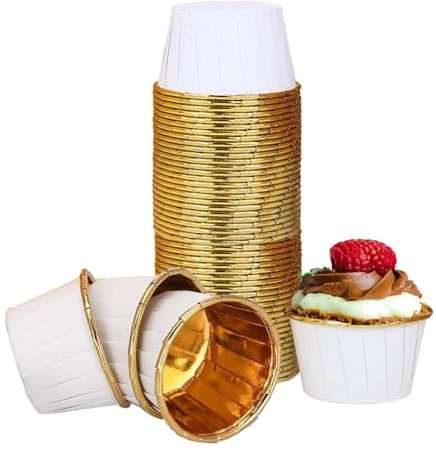 Rixotix 100 pirottini per muffin in foglio di alluminio, monouso, oro, per compleanni, matrimoni, feste di Natale, cupcake, muffin