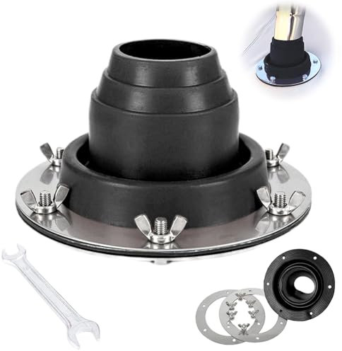 Schwarz Ofenrohrdurchführung Zelt, Hot Tent Stove Jack aus Hitzebeständigem Silikon und Edelstahl Basis, Tent Rohrmanschette Dachdurchführung für Campingkocher Zeltofen (Pipe OD 45-85mm)