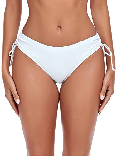 Ocean Blues Women's White Drawstring Bikini Bottoms Full Coverage Swim Bottom Size Medium