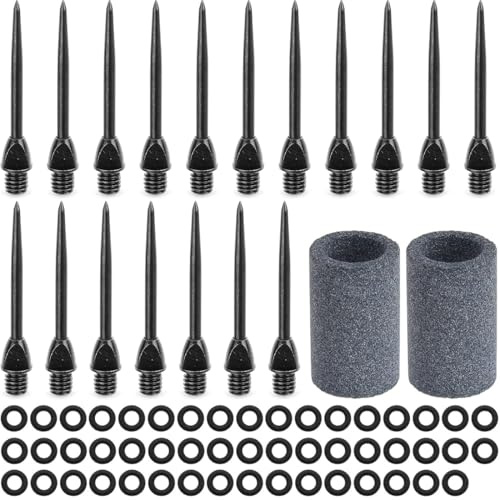 Steeldart Spitzen, 18 Stück Dartspitzen Steel Stahlspitzen mit Gewinde 2BA, Metallspitze Steeldartspitzen, Steeldarts Spitzen für Dartpfeile Umrüsten Softdart, mit 50 Gummiringe