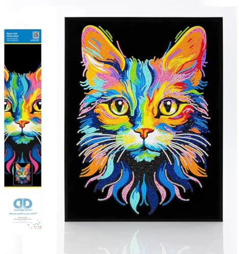 DIAMOND DOTZ 2594365 Original 5D Diamond Painting Set, Neon Katze, mit Neonfarben und Samt, DIY Diamant Malerei Bilder für Erwachsene und Kinder ab 12 Jahren, Intermediate