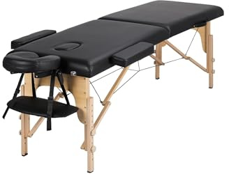 NM BEAUTY Folding Massage Table/Bed Wooden Lightweight & Portable for Massage and Tattoo Therapy Black 60cm Width