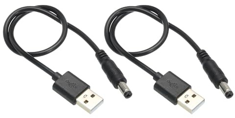 MACHSWON USB to DC Power Cable 0.3 M USB to DC 5.5mm x 2.1mm 5v Power Cord Black for Mini Fan Camera Mobile Phone Tablet Devices 2 Pcs