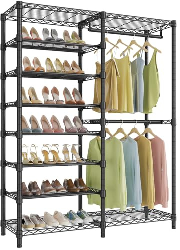 VIPEK S2 Heavy Duty Clothes Rack with Shoe Shelves Freestanding Clothing Rack with 6-Tier Shoe Rack, Double Hanging Rod, Adjustable Shelf, Walk in Closet Organizer Garment Rack, Black