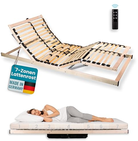 Schlaf Komfort BasicFit – Elektrischer Lattenrost, 7-Zonen Unterstützung, stufenlos verstellbar – Ergonomisch für gesunden Rücken & erholsamen Schlaf – fertig montiert, Made in Germany, 80x200 cm