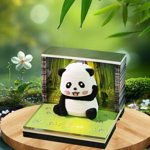 3D-Kalender 2026 Panda mit Licht - 3D Note Cube mit Timer-Funktion, Time Piece Kalender 2026 mit 3D Notizblock für Jahresplanung