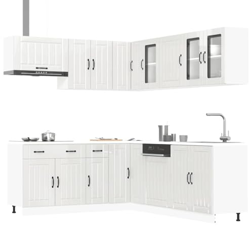 Emmtore 11-TLG.Küchenschrank-Set Holzwerkstoff, Küchenzeile Einbauküche, Schrank-Set, Unterschrank, Küchenschrank, Hängeschrank Hochglanz-Weiß
