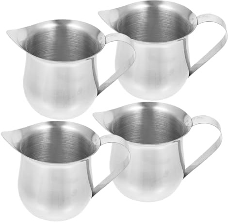 UKCOCO Pichet à Lait Inoxydable 90 Ml 4 Pièces Acier Inox 304 Bec Verseur Précis Multifonction pour Barista et Usage Domestique Tasse à Expresso Pratique