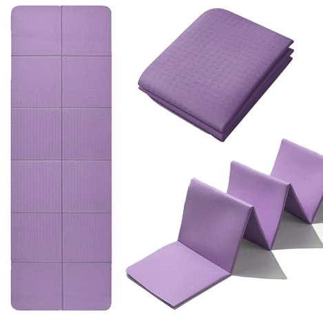Gykutix Tapis Yoga Pliable de Voyage 183 x 61 x 0.4 cm Tapis de Yoga Antidérapant Tapis Pilates Pliable Sport avec Sac de Transport pour Pilâtes, Gym, Aérobic, Stretching, Entraînement (Violet)