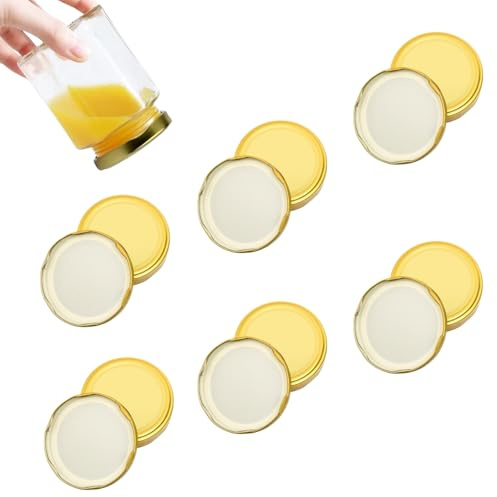 12 Pcs Golden Universal jam jar covers,Mason Jar Covers Decorative Canning Lid,Lids for Preserving Jars,Sauce Jars,Storage Jarjam jar lids (63MM)