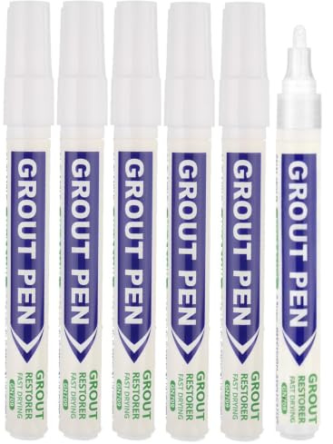 6Pcs White Grout Pen Set Tile Grout Paint Marker Grouting Whitener | Waterproof Colorant Sealer Grouting Pen Restoring Joints in Bathroom, Kitchen, Shower, Floor, Wall, Narrow 2mm Precision Tip