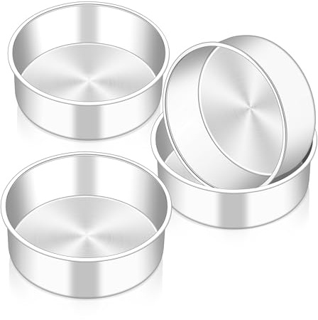 Homikit 5 Inch Cake Tin Set of 4, Stainless Steel Round Cake Baking Pans | One-Piece Mould, Healthy & Sturdy, Mirror Finished, Air-fryer & Dishwasher Safe, Great for Birthday Christmas Small Cakes