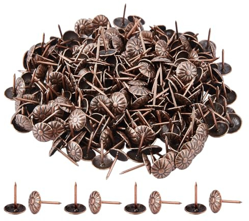 SUPERFINDINGS 400 Stück Polsternägel Runde Blumen Vintage Polsternägel Rot Kupfer Polsterung Dekorative Nägel Sofa Schaumstoff Nägel für Stuhl Bett Möbel Dekoration