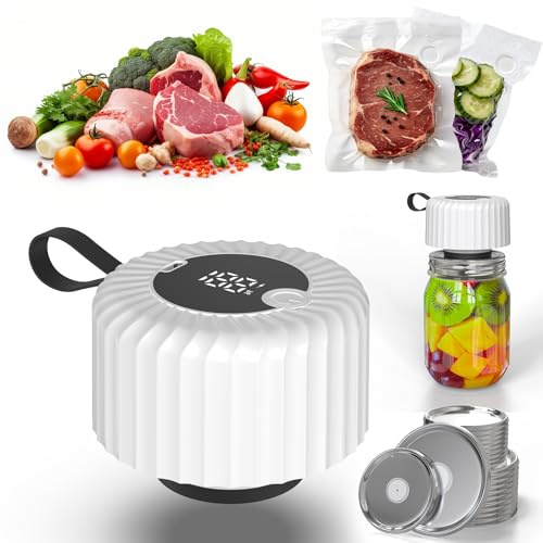 Mason Jar Vacuum Sealer, Food Saver Vacuum Sealer Machine(Lids Included) for Wide, Regular Mouth Mason Jars, Portable Automatic Canning Machine For Kitchen Food Storage(White)