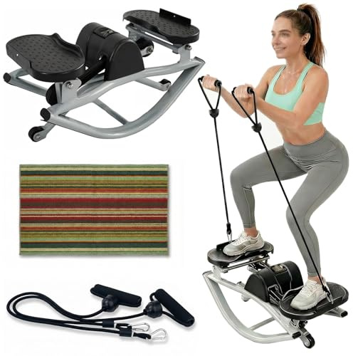 Upgraded Rock Stepper Fitness für Zuhause, Low-Impact Seitlicher Rocking Steppers Leise rutschfest mit Widerstandsbändern für EIN Ganzkörpertraining, 150KG